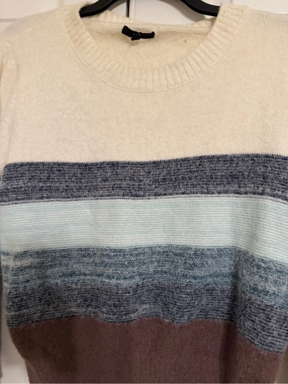 Fate Striped Crewneck Sweater in Cream, Light Blue & Brown